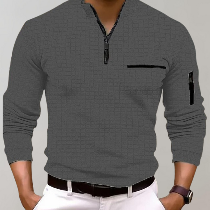 Heren lange mouwen polo Jasper in moderne pasvorm, zacht katoen, een essentieel kledingstuk.