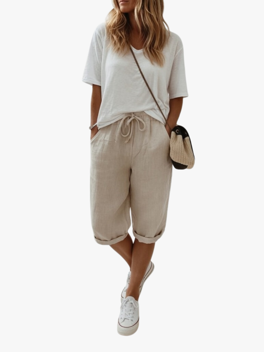 Dames zomerbermuda, casual stijl, ideaal voor warme dagen. Comfortabele korte broek met elastische taille.