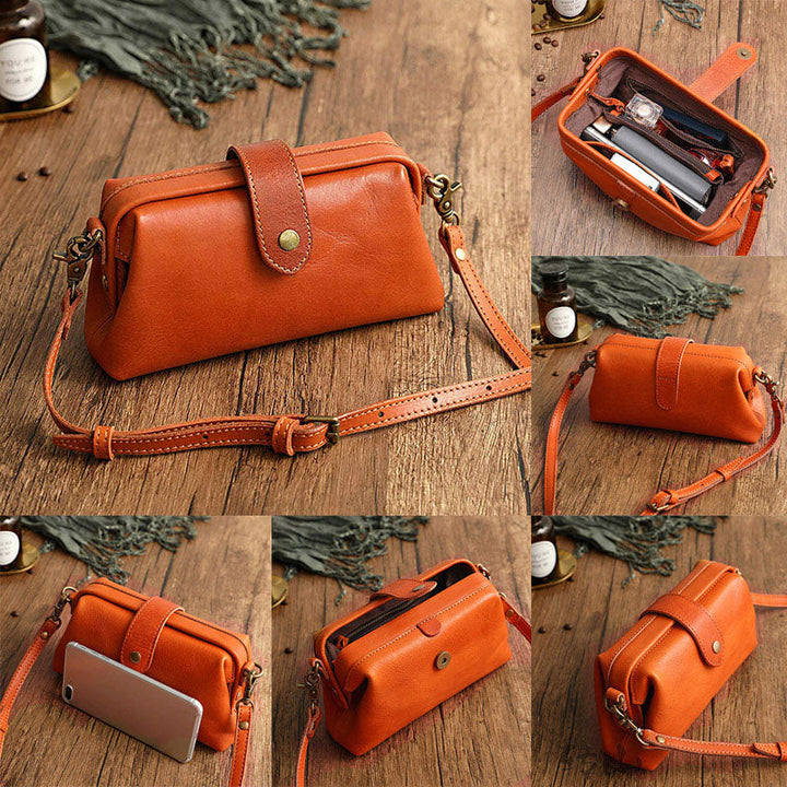 Praktisch leren telefoontasje voor dames, compact design voor je smartphone en pasjes.