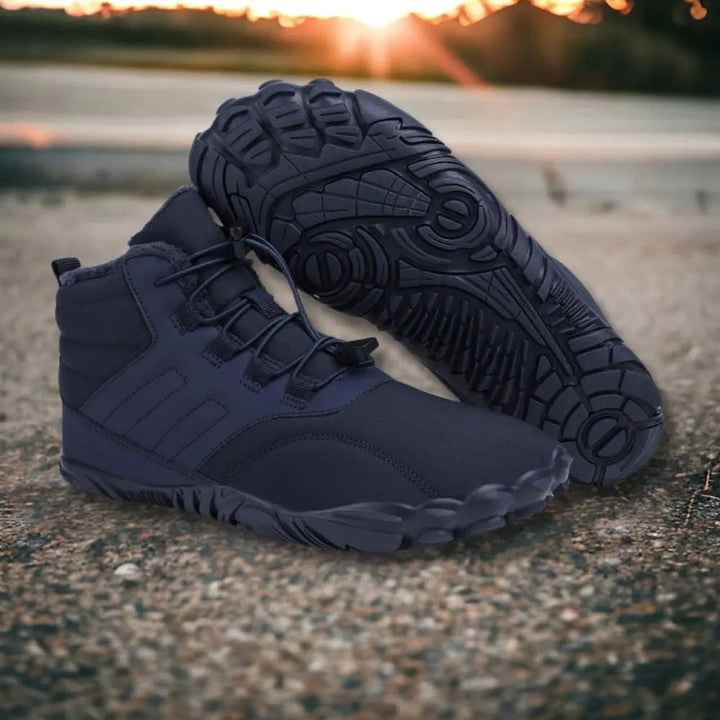 Donkerblauwe unisex barefootschoen voor natuurlijke beweging, met flexibele zool en comfort voor alle activiteiten.