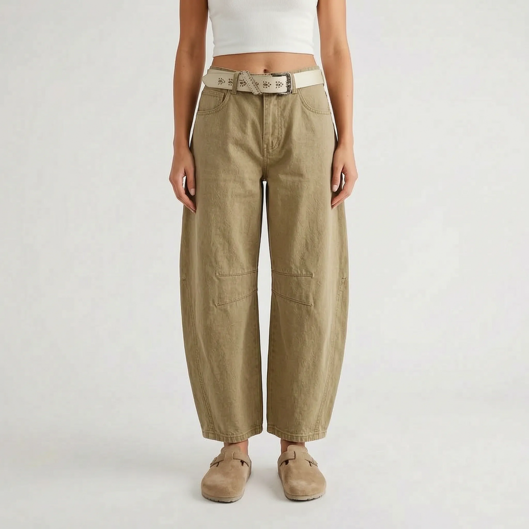 Trendy dames jeans met gebogen pijpen, type barrel jeans. Losse pasvorm, enkellengte, ideaal voor casual stijl.