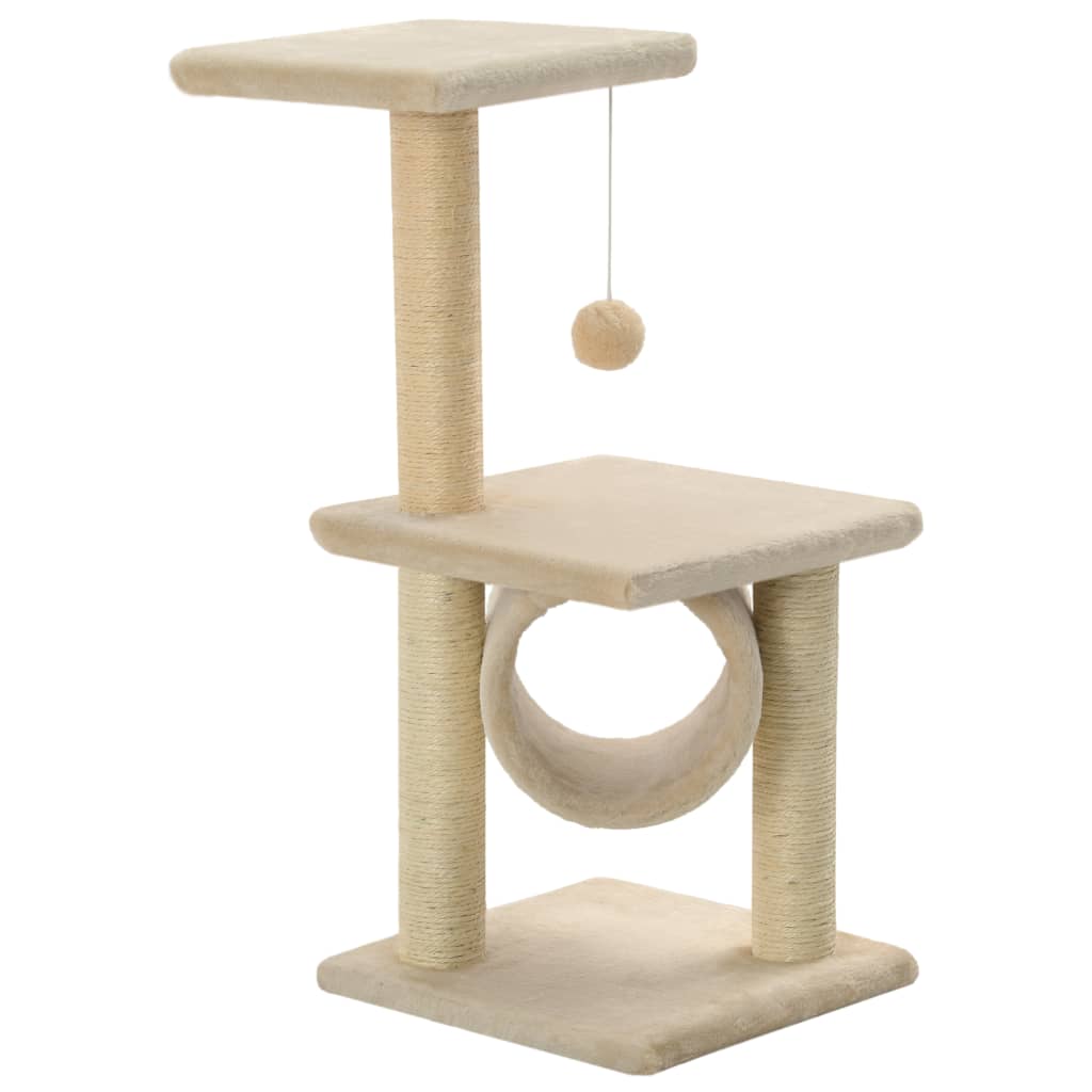 Krabpaal Katten 65cm: stevige sisal speel- & rustpaal met pluche voor urenlang krabplezier.