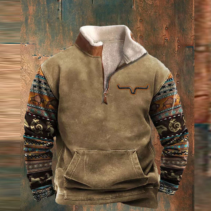 Stijlvolle gebreide heren pullover met halve rits. Perfect voor een warme, casual winterlook.