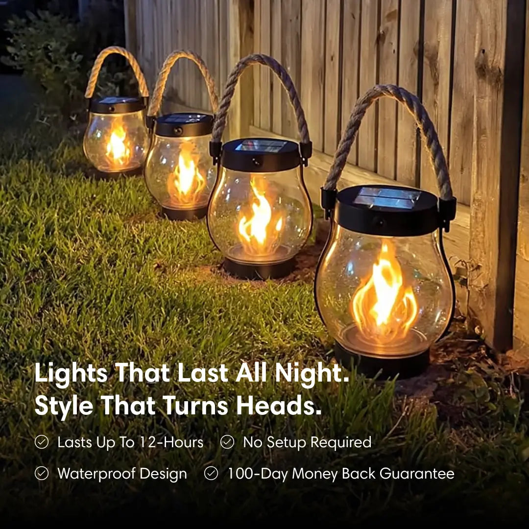 Solarlamp met realistische vlammenoptiek voor buiten, perfecte sfeerverlichting.