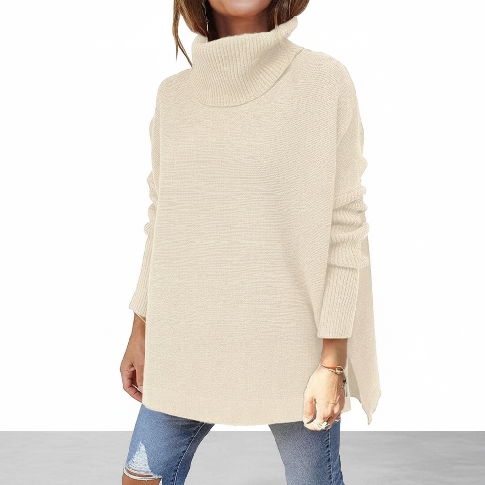 Warme gebreide dames pullover met comfortabele col, perfect voor de herfst en winter.