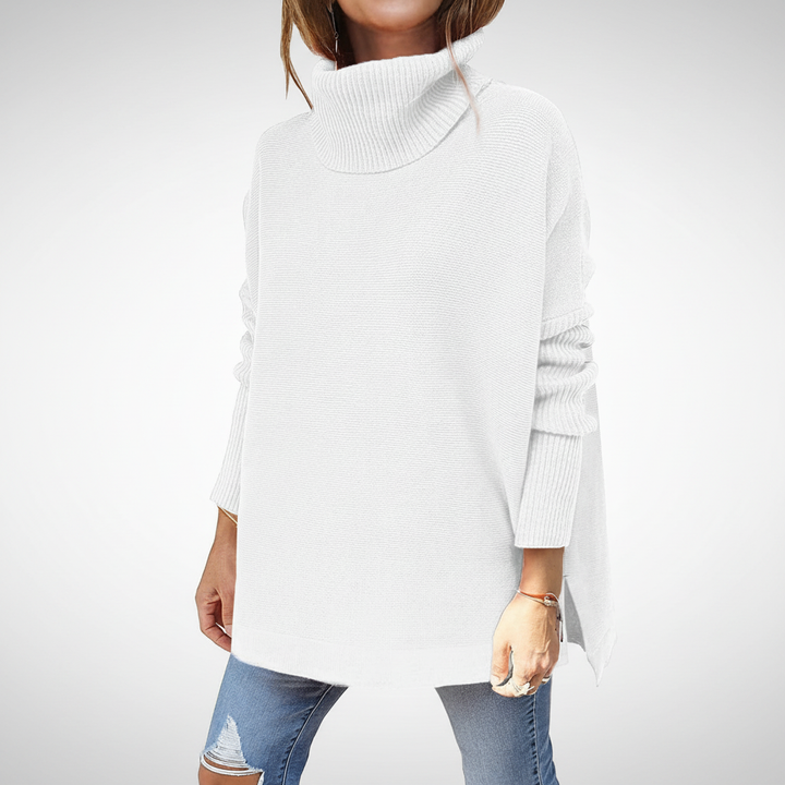 Elegante zwarte dames trui met col, tijdloze essential voor een warme en stijlvolle winter.
