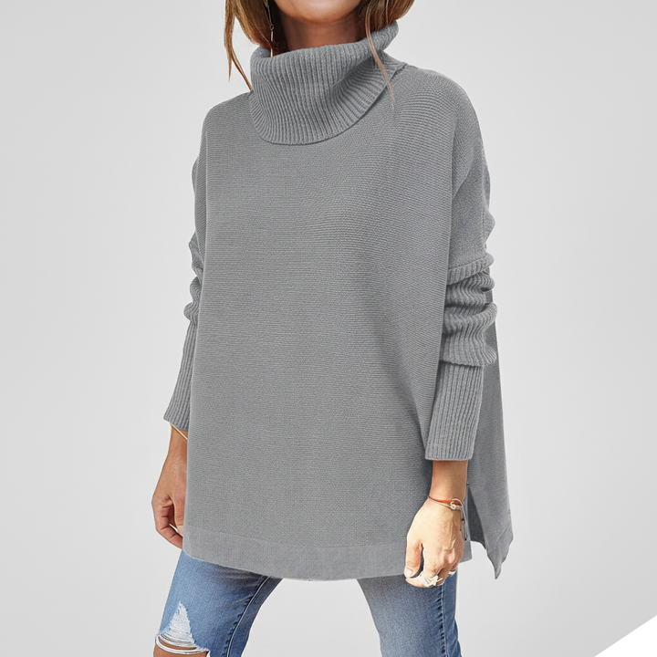 Dames col trui met fijne ribstructuur, comfortabel en trendy voor de herfst- en wintermode.