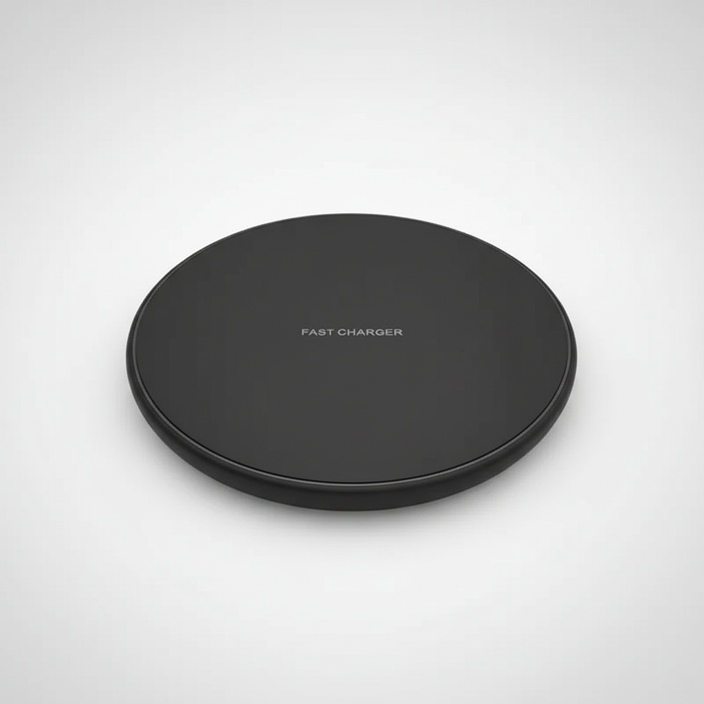 Slanke, zwarte draadloze 30W snellader, elegant design voor snelle smartphone-energie.