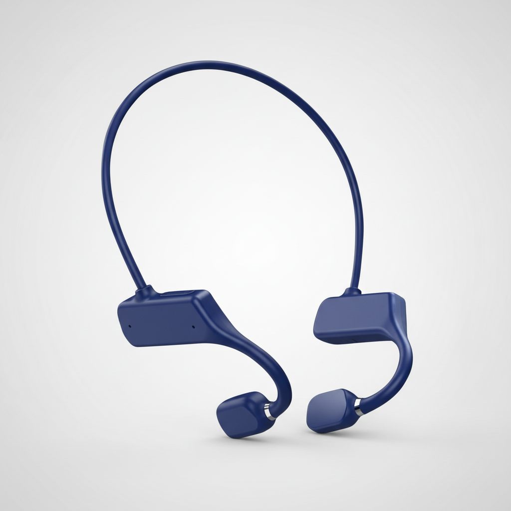 Stijlvolle unisex botgeleiding koptelefoon in zwart, perfect voor draadloze audio en veilig sporten buiten.