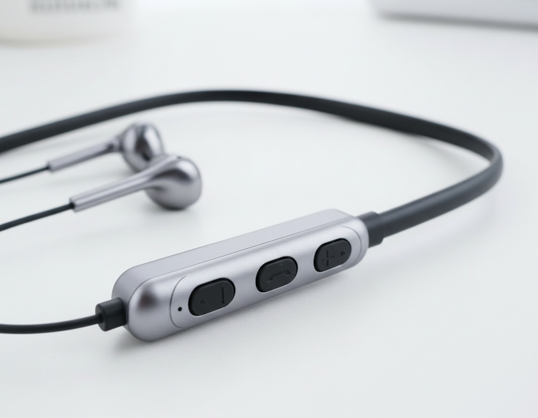 Close-up van de draadloze SoundSync in-ear oordop met actieve ruisonderdrukking technologie.