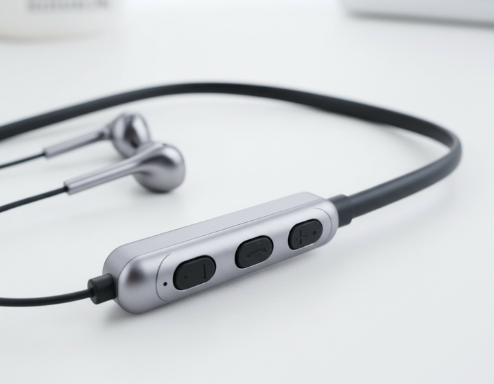 Close-up van de draadloze SoundSync in-ear oordop met actieve ruisonderdrukking technologie.