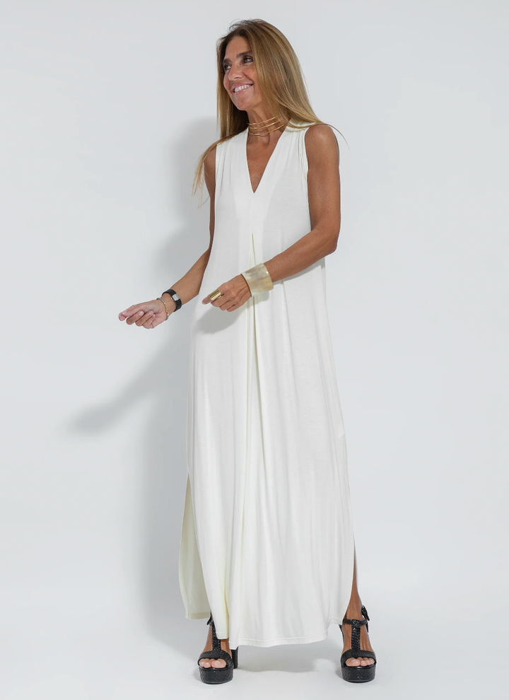 Complete dames set: comfortabele maxi jurk en elegant vest, voor een moeiteloos stijlvolle look.