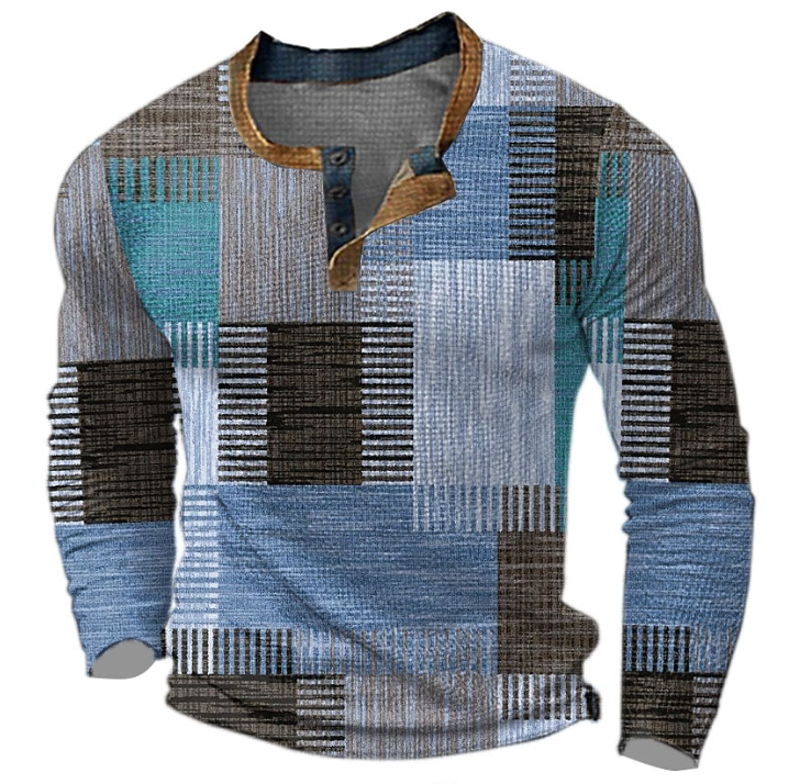 Man draagt blauwe Milo klassieke heren trui. Moderne, comfortabele en warme winter trui voor een stijlvolle look.