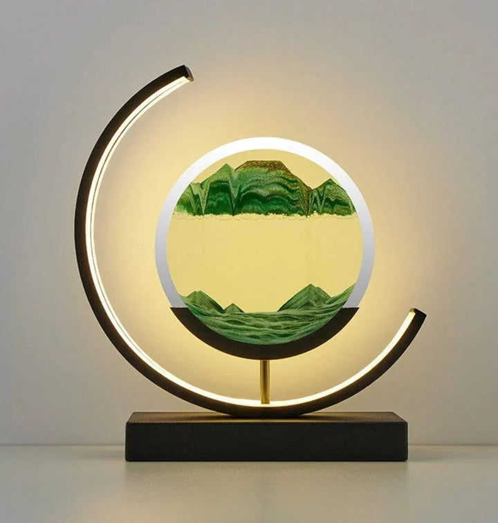 Harmonie Zandlandschap Lamp Serenova, een rustgevende decoratieve lamp met bewegend zand kunst.
