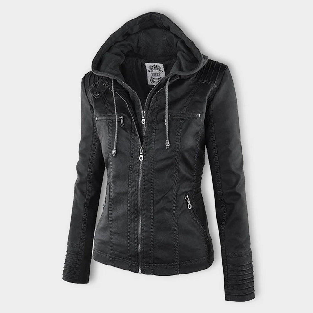 Dames winterjas van premium vegan leer, modern en trendy.