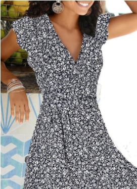 Casual dames jurk met V-hals en bloemenprint, korte mouwen, ideaal voor relaxte zomerdagen.