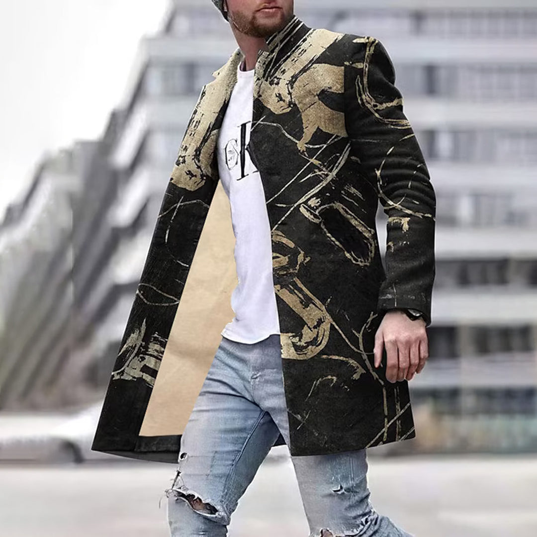 Modieuze Laurent herenjas met uniek patroon, perfect voor een stijlvolle streetwear look.