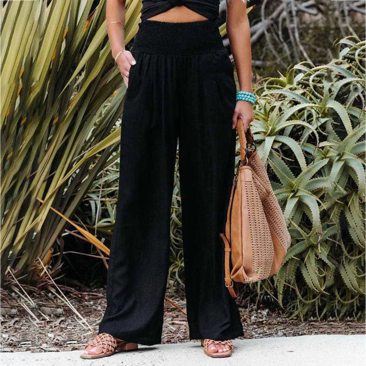 Dames comfortabele zomerbroek met stretchy pasvorm, ideaal voor casual dagen of vakantie. Luchtig en modieus.