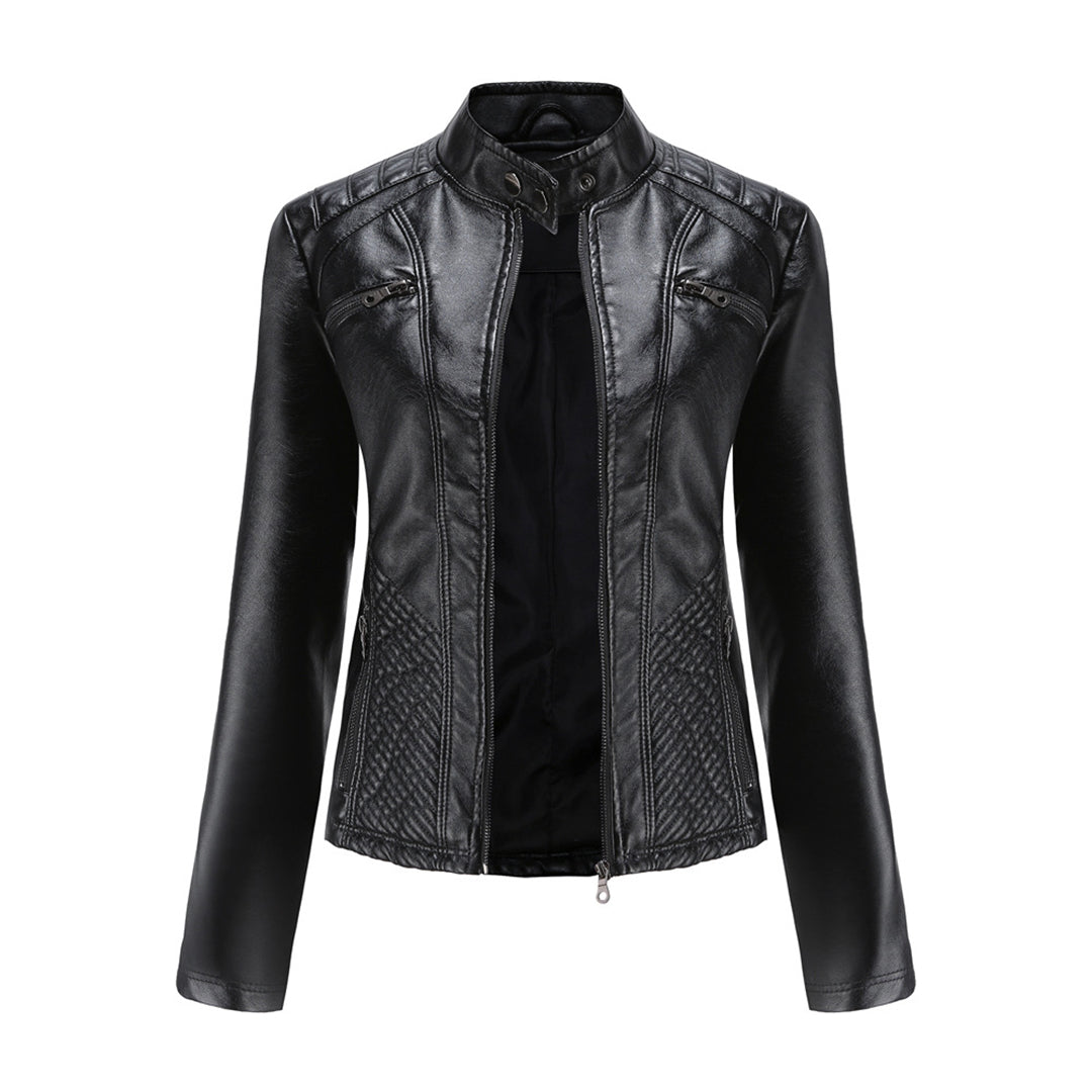 Stoer bruin vegan leren damesjack Nova; tijdloze bovenkleding, trendy en comfortabel voor vrouwen.