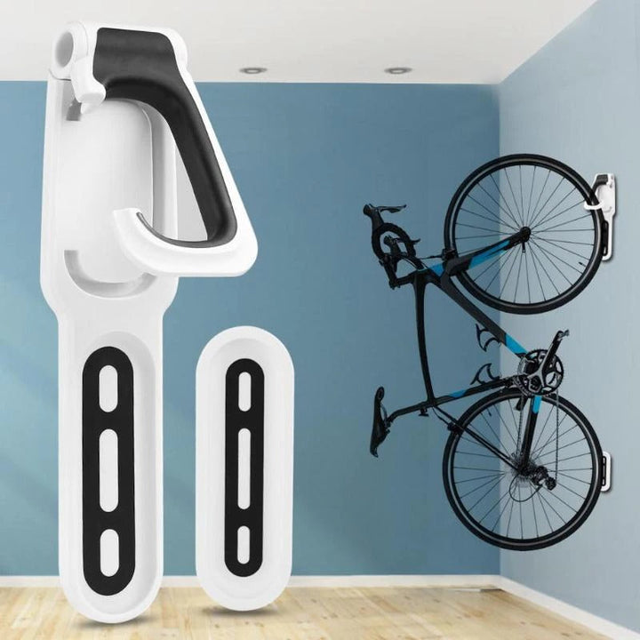 Compacte wandgemonteerde fietsophanghaak, ideaal voor efficiënte verticale fietsopslag thuis of in de berging.