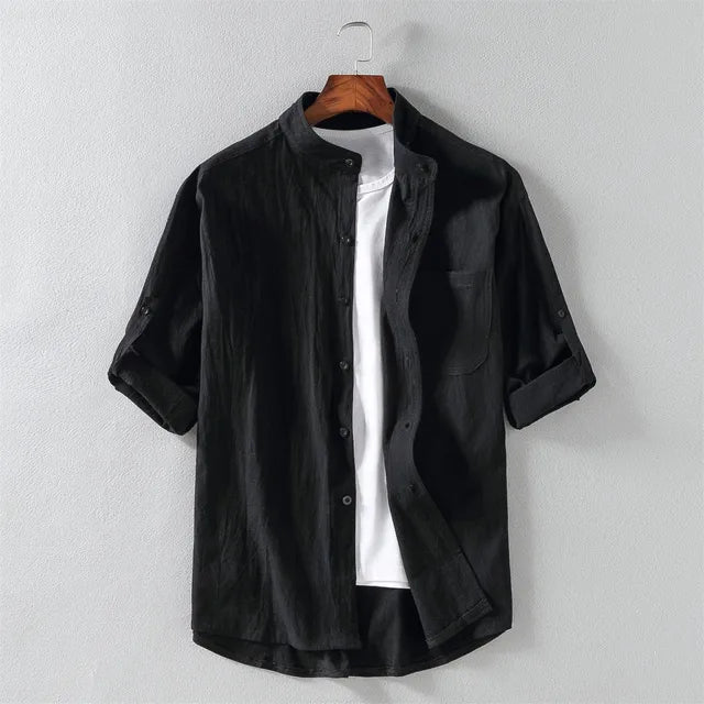 Heren overhemd grote maten, comfortabel en stijlvol, met korte mouwen en een opstaande kraag voor plus size.