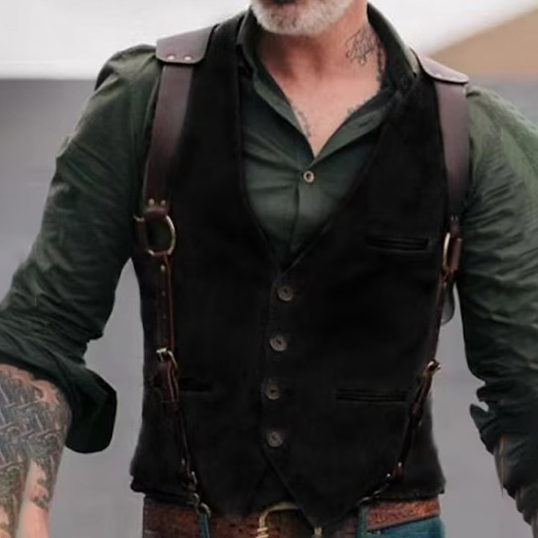 Elegant zwart getailleerd heren gilet, een tijdloze aanvulling op elke garderobe.