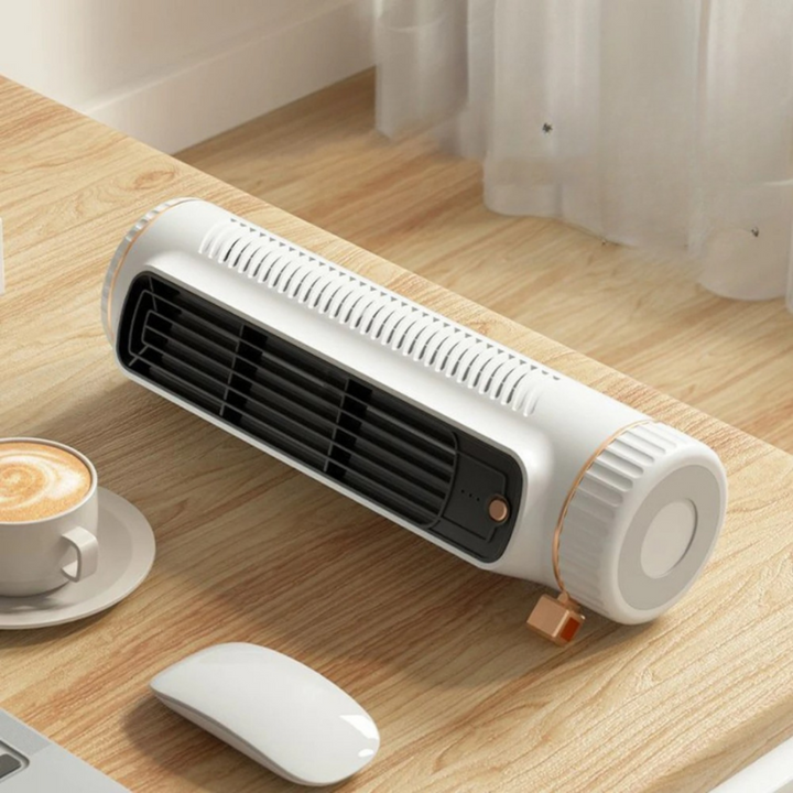 Compacte stille bladloze bureauventilator voor verkoeling op kantoor of slaapkamer. Draagbaar en energiezuinig.