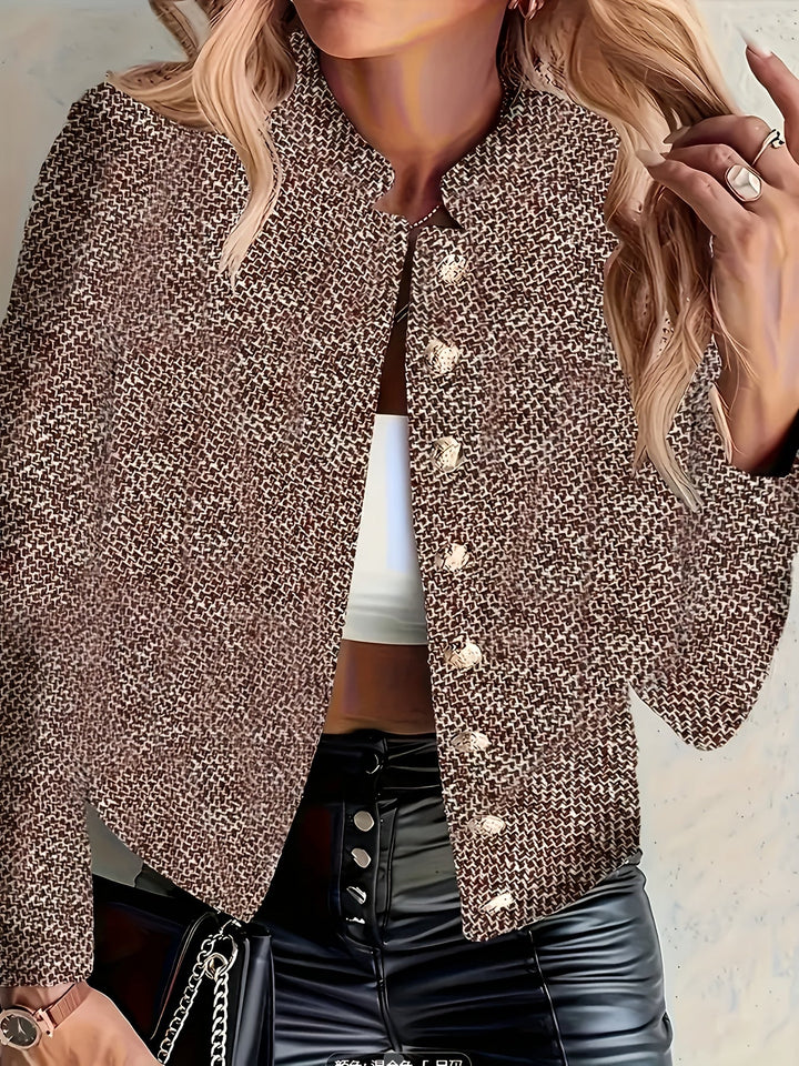 Chique dames blazer, kort design, met luxe gouden knopen. Een must-have voor je herfst/winter garderobe.