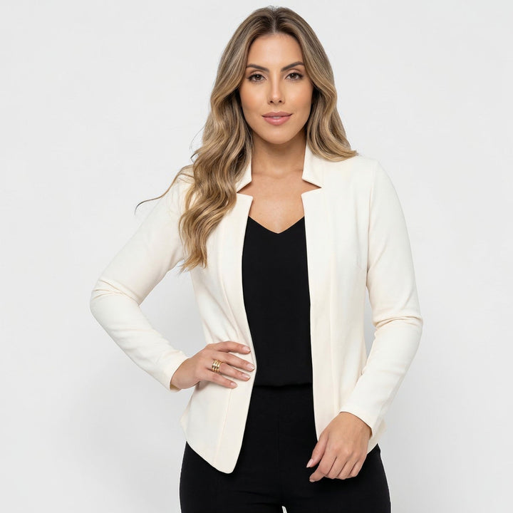 Elegante paarse open dames blazer, perfect voor een modieuze kantooroutfit.