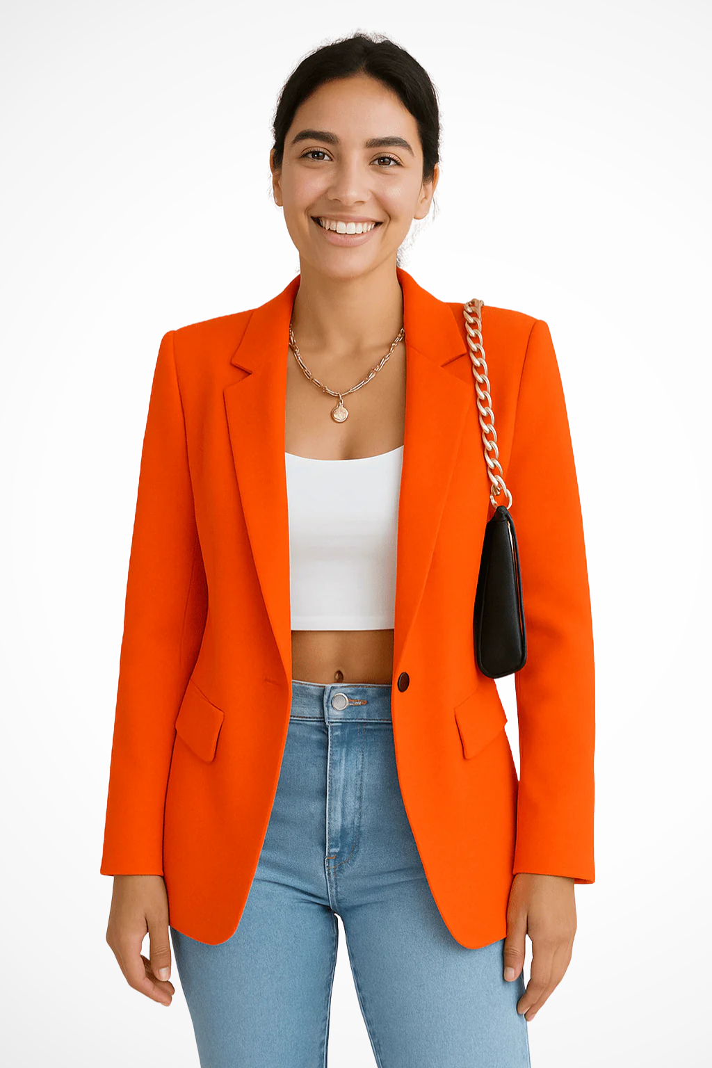 Stijlvolle dames blazer voor lente en herfst. Combineer met jeans of een pantalon voor veelzijdigheid.
