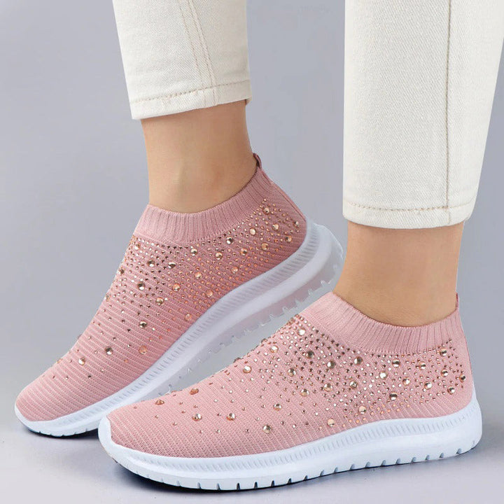 Stijlvolle dames sneakers met bling details; comfortabele instap schoenen voor elke vrouw.