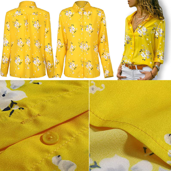 Model draagt casual de comfortabele Dames Zomerblouse Lily, perfect voor zomerse mode.