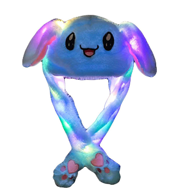 Pluche konijnenmuts met bewegende oren en LED verlichting; perfect voor carnaval, kinderfeestjes of als wintermuts.