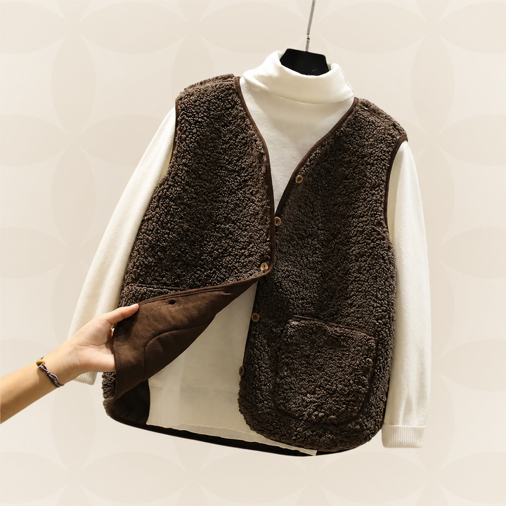 Dames bodywarmer met knoopsluiting, warm en veelzijdig mouwloos vest voor herfst winter kleding.