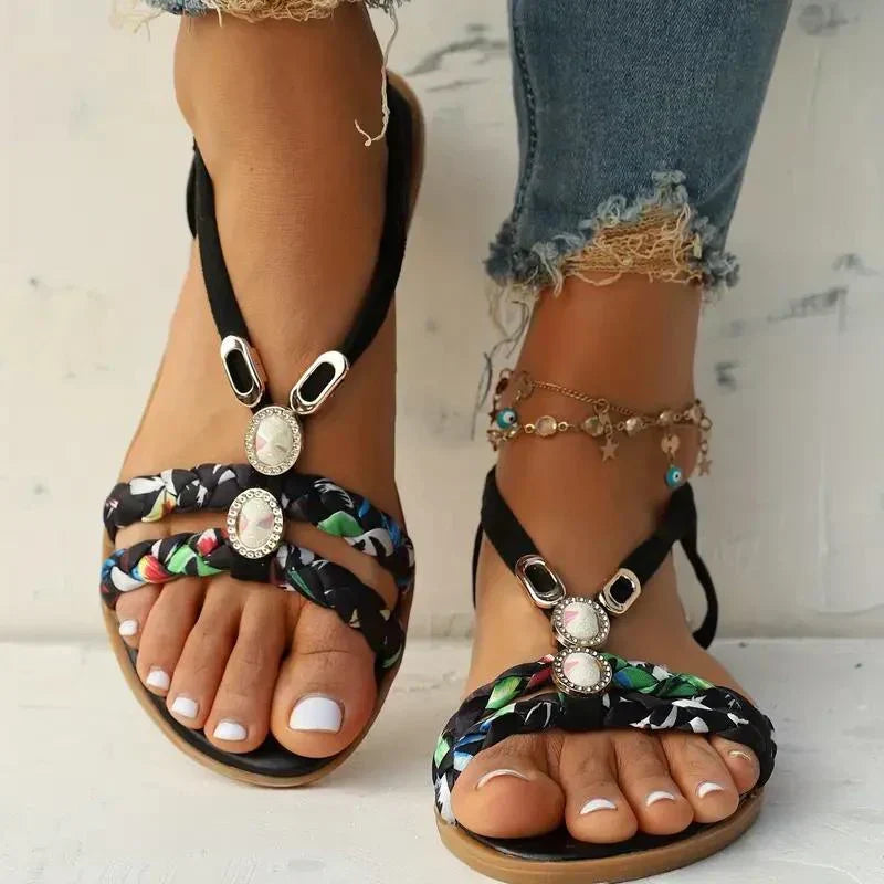 Boho-stijl dames sandalen Amira met gedetailleerde kralenversiering, perfect voor een chique zomerse look. Comfortabel.