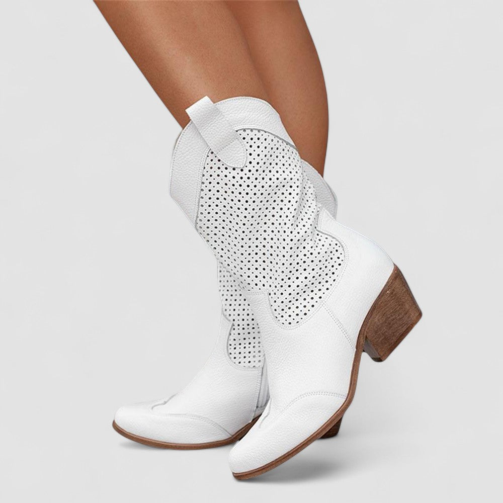 Dames boots: comfortabele, ademende laarzen met blokhak, perfect voor casual elegantie.