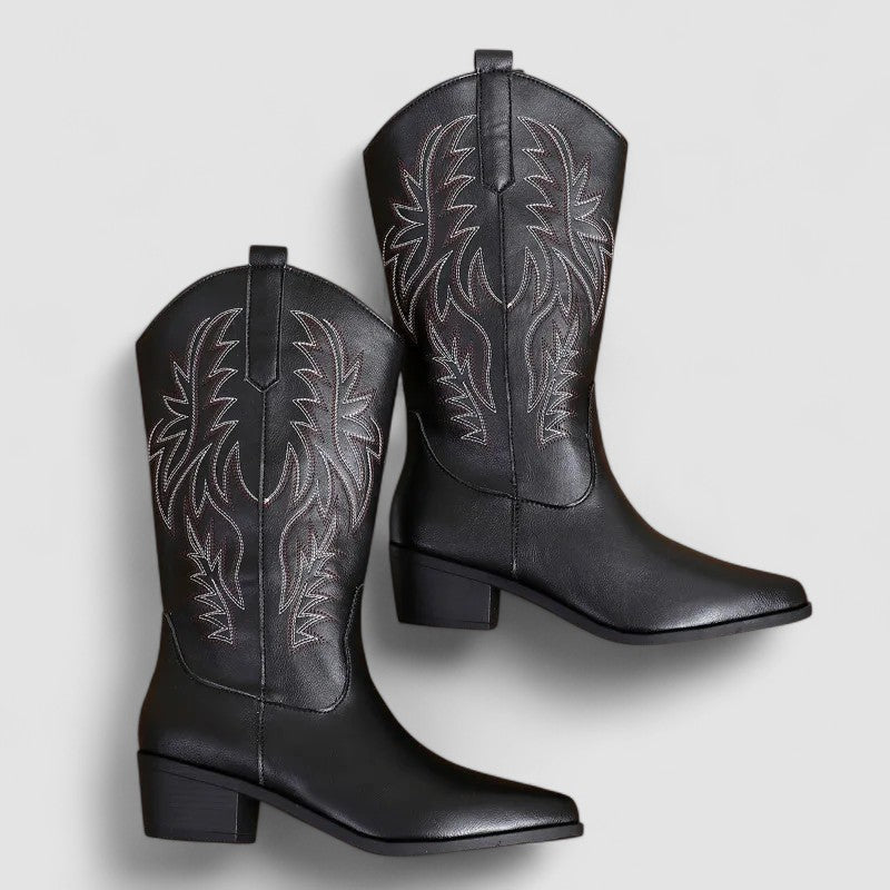 Elegante dames instap western laarzen, orthopedisch, met een trendy spitse neus en comfortabele blokhak.