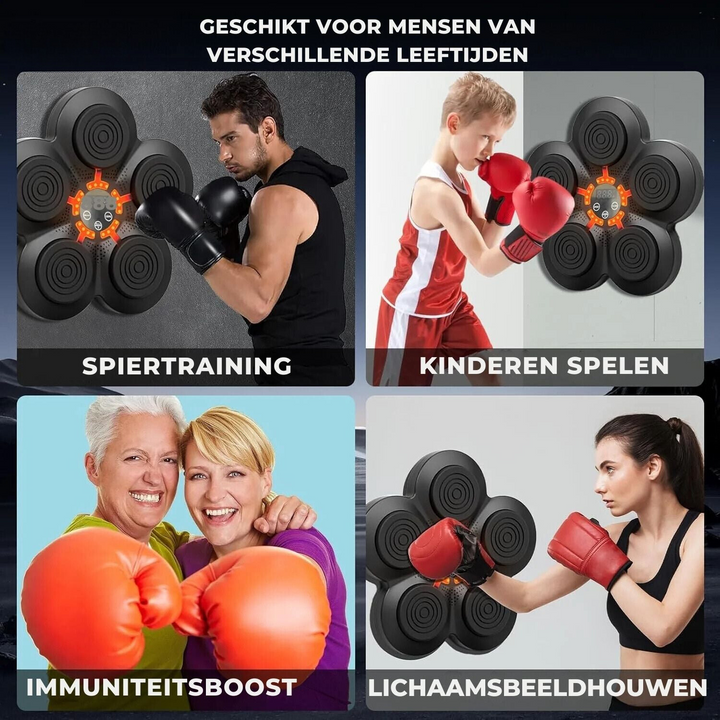 Slimme interactieve bokstrainer met Bluetooth voor muziek en leuke fitness trainingen voor kinderen en volwassenen.