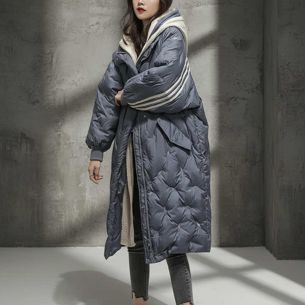 Modieuze lange dames winterjas, gevoerd voor optimale warmte en stijlvolle bescherming tijdens koude dagen.