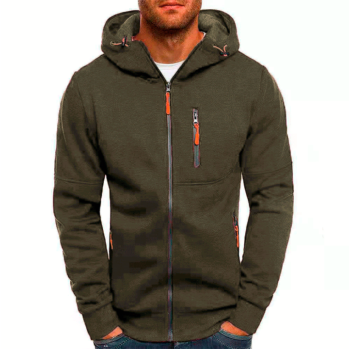 Comfortabel herenvest van zacht fleece met capuchon. Trendy casual look voor herfst- en winterdagen.