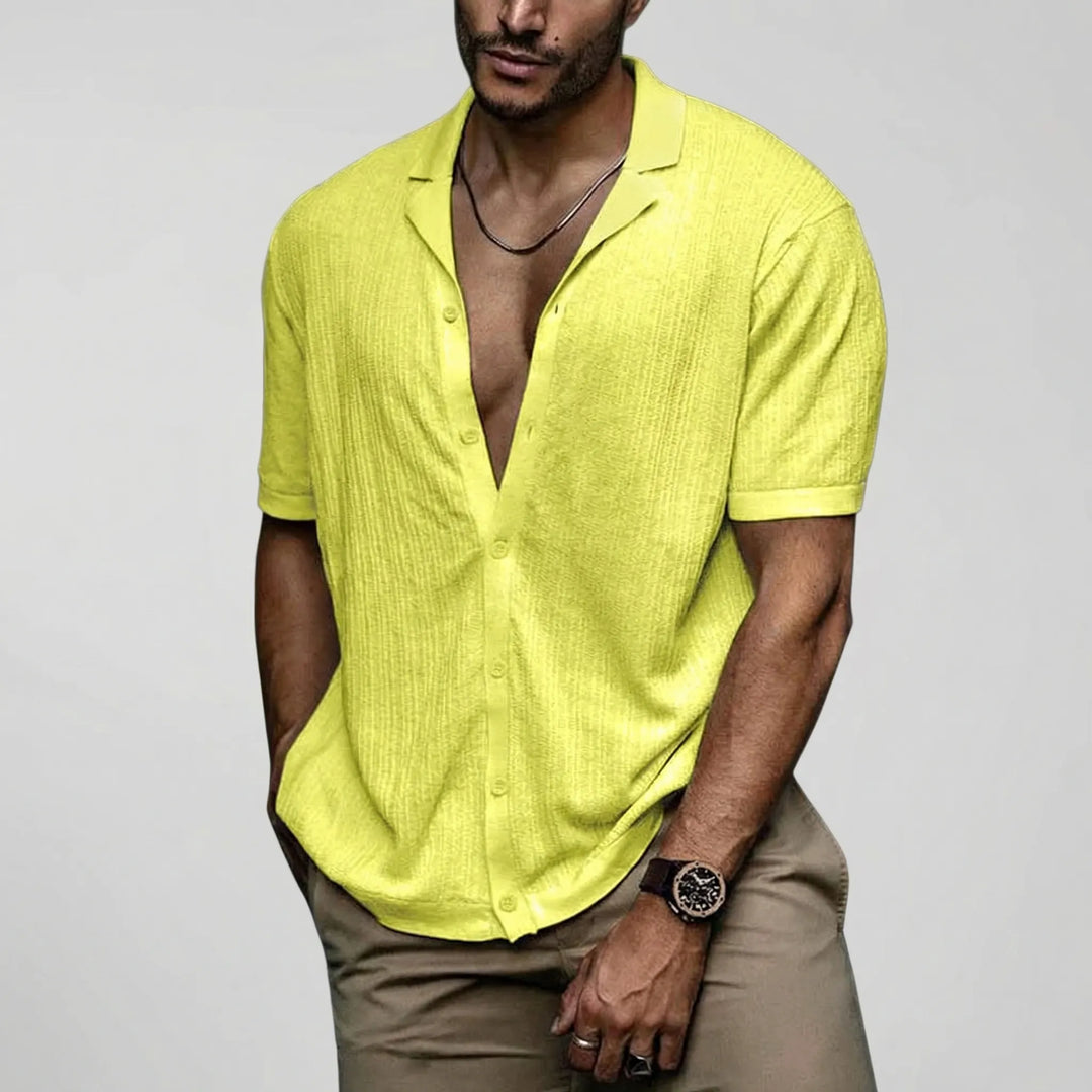 Ademend heren casual gehaakt zomershirt, korte mouwen, perfect voor comfort tijdens hete zomervakanties.
