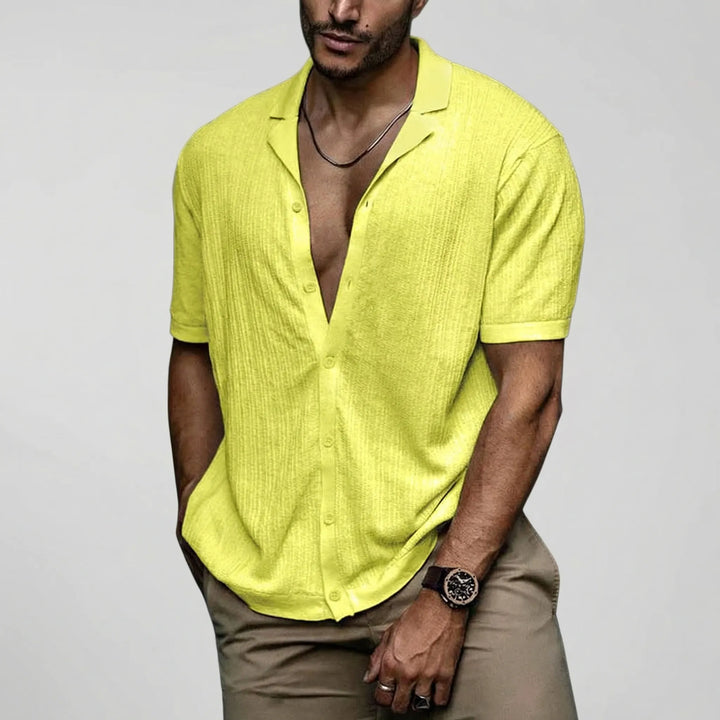 Ademend heren casual gehaakt zomershirt, korte mouwen, perfect voor comfort tijdens hete zomervakanties.