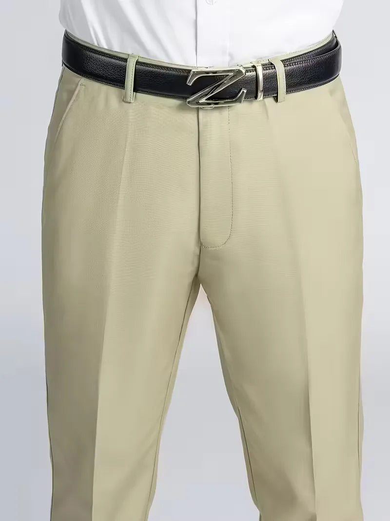 Kaki herenbroek met elastische taille, regular fit en rechte pijp voor een relaxte pasvorm.