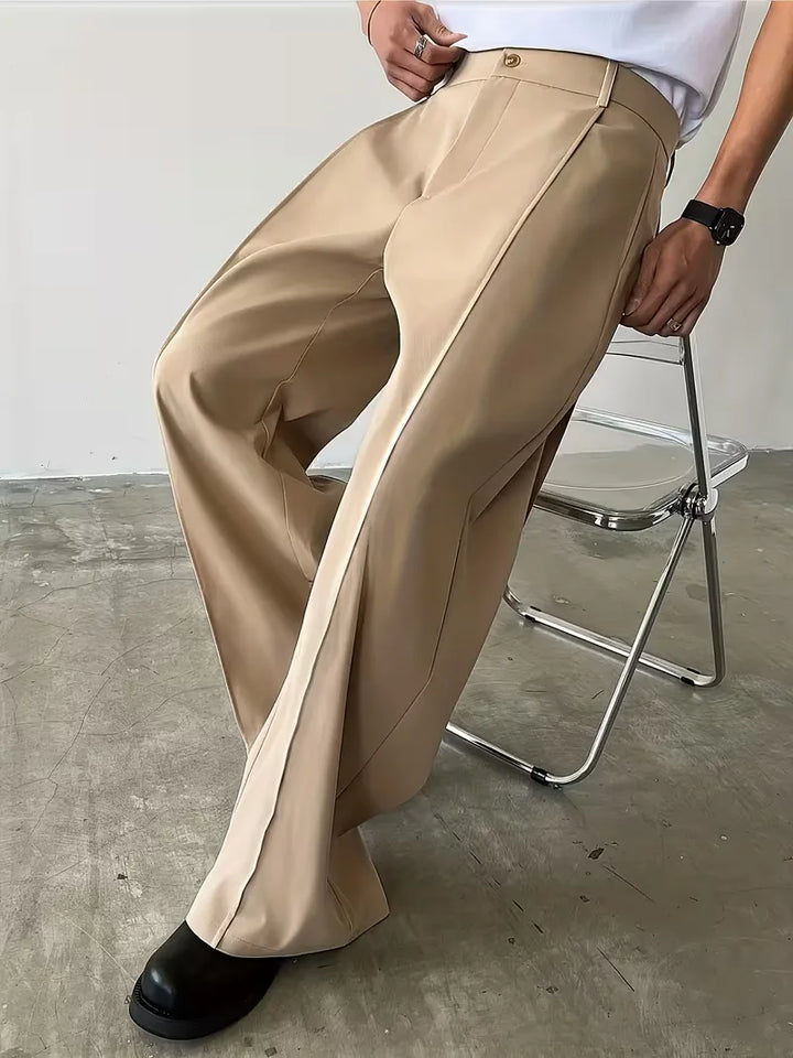 Heren wijde pijp broek in khaki, geplooid design, ultiem comfort.