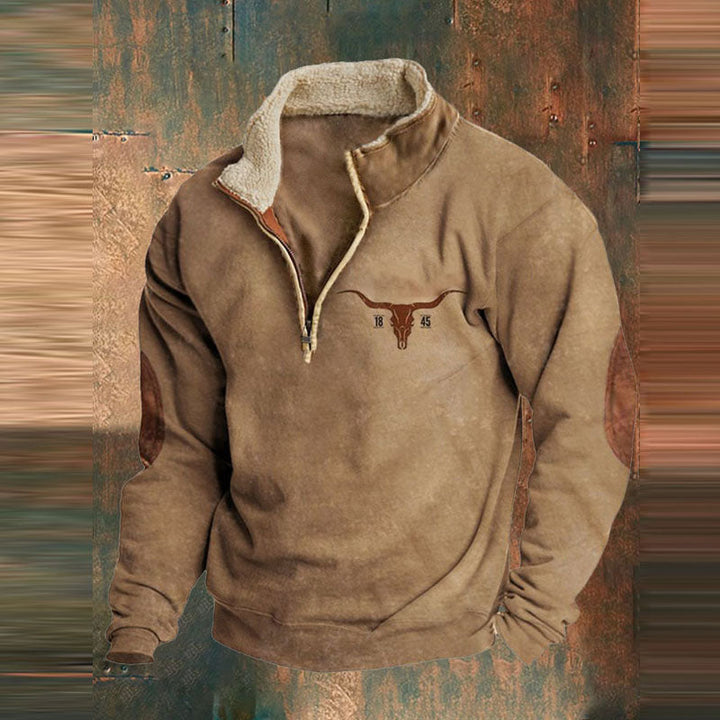 Comfortabele warme heren pullover met halve rits. Nieuwe basic trui voor koude herfst- en winterdagen.