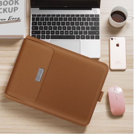 Compacte laptophoes met verstelbare laptopstandaard; bevordert een gezonde werkhouding en organisatie.