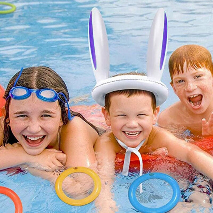 Feestelijk opblaasbaar konijnen hoofdband werpspel; gegarandeerd plezier voor kinderfeestjes en evenementen.