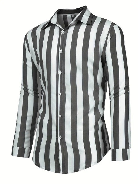 Zomers gestreept herenshirt lange mouwen, ademend en veelzijdig voor lente en zomer, casual of gekleed.