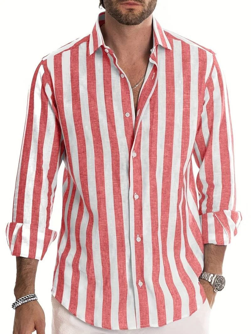 Comfortabel herenshirt met lange mouwen, zachte stof, tijdloos gestreept design, perfect voor dagelijks gebruik.
