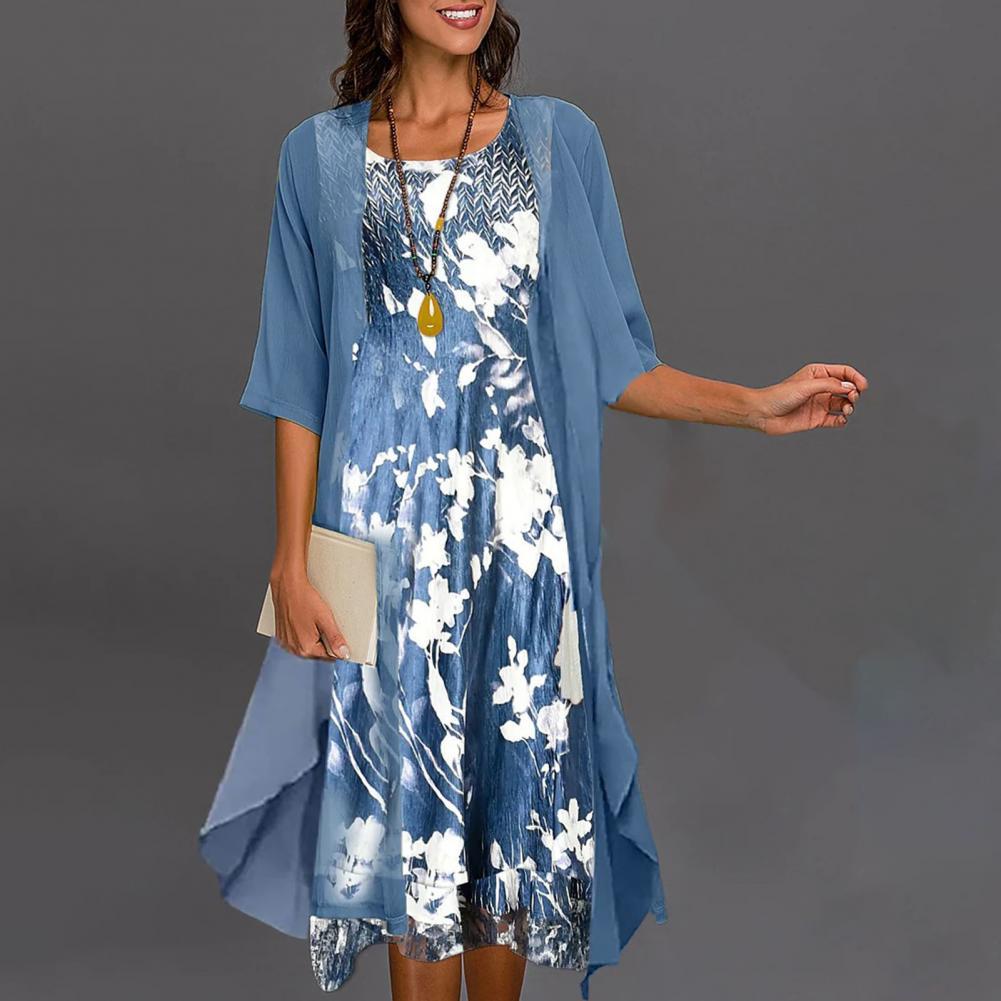 Elegante dames set Théa: bloemenprint top met lange mouwen en bijpassende comfortabele midi rok voor casual zomer.